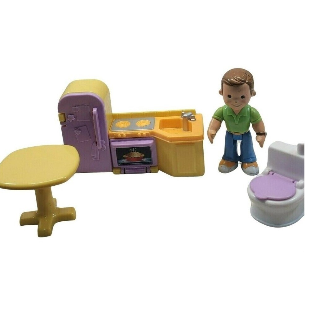 Fisher Price Loving Family Dollhouse Kitchen Dad Figure Toilet Table Set‎ Multi